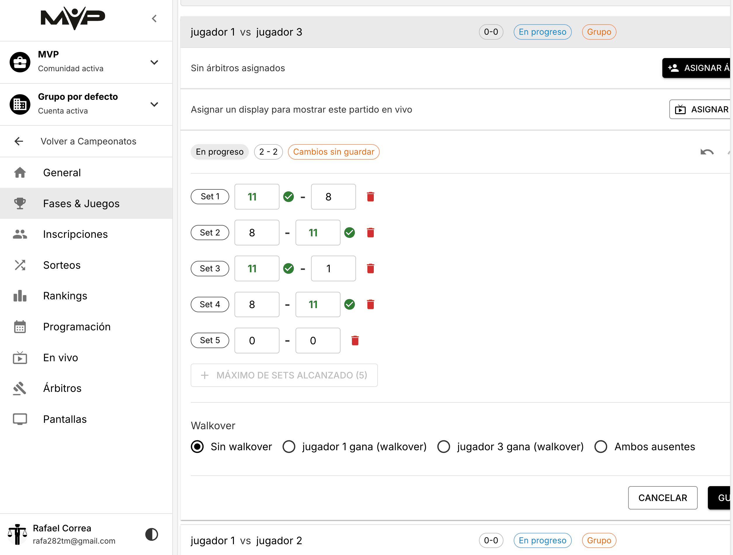 Arbitraje digital — Torneos MVP